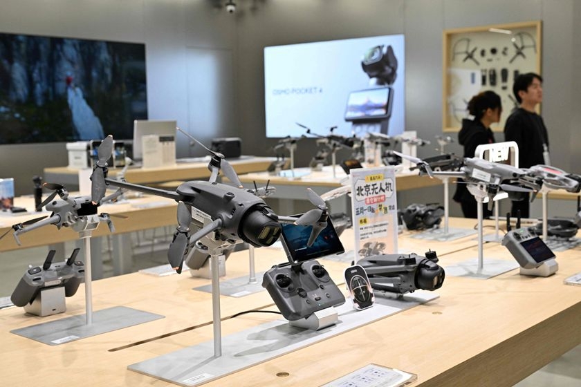 A DJI drone model is displayed in a shopping mall in Beijing on April 28, 2026. Photo: VCG
